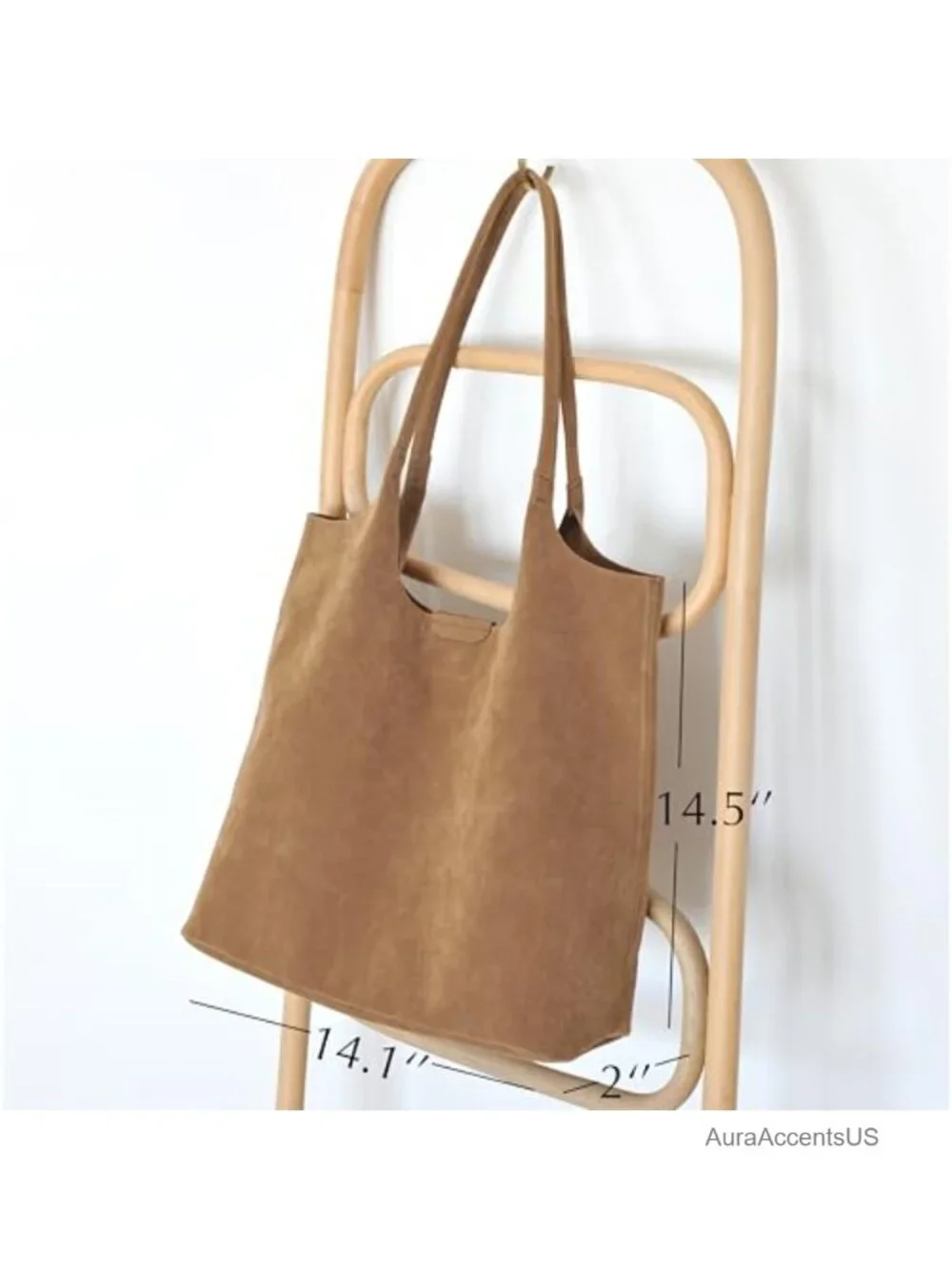 Faux Suede Hobo Tote Bag with Magnetic Closure - Lightweight Vegan Leather